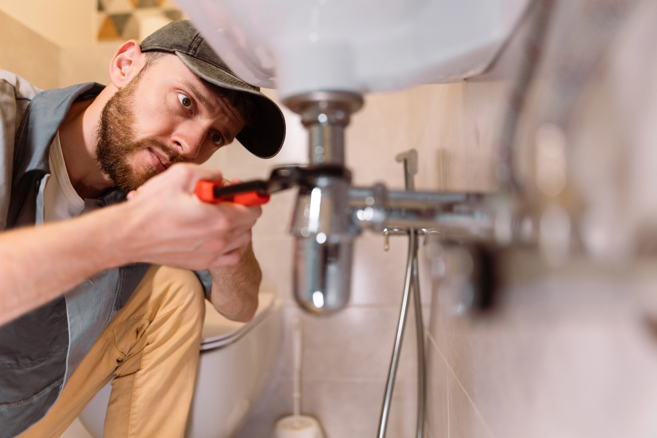 A technician performing Plumbing services
